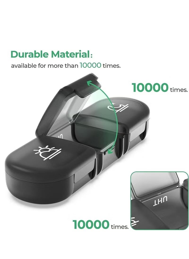 Weekly Pill Organizer +4-compartment mini pillbox 3 Times A Day, Portable Travel Pill Box 7 Day with Large Compartments, Portable Travel Pill Case for Vitamins, Medicine, Fish Oils, Supplements (Black) - Image 2